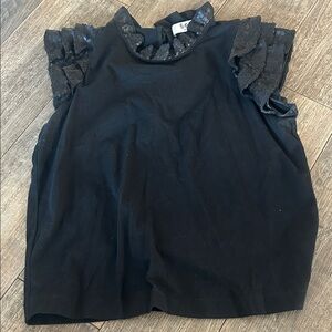 SEA NY black sequin ruffle sleeve top M